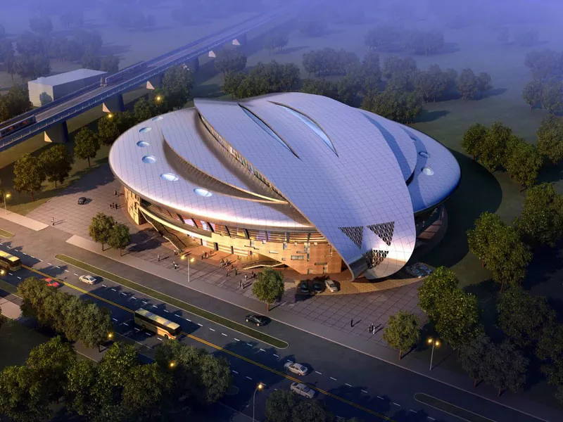 Konstruksi stadion prefab dengan struktur baja